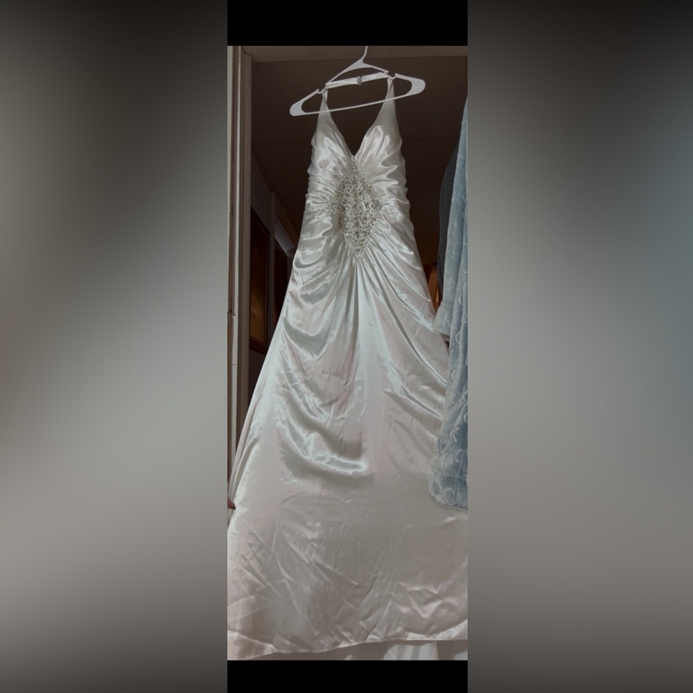 Elegant White Satin Wedding Gown with Beaded Detail by ROBERT BULLOCK